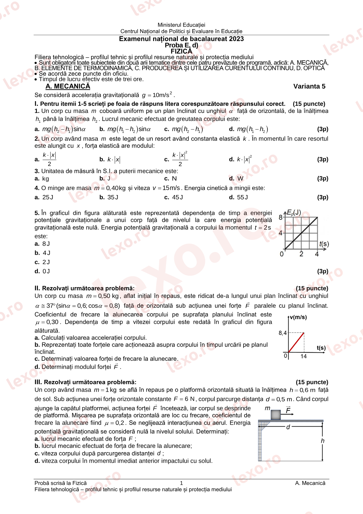 Subiecte Bacalaureat 2023 – Fizică — profil tehnologic – sesiunea iunie–iulie (subiect + barem)
