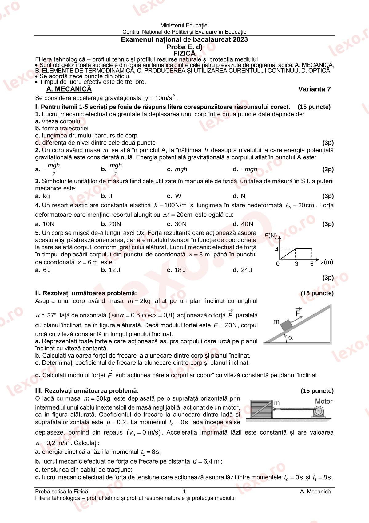 Subiecte Bacalaureat 2023 – Fizică — profil tehnologic – sesiunea august–septembrie (subiect + barem)