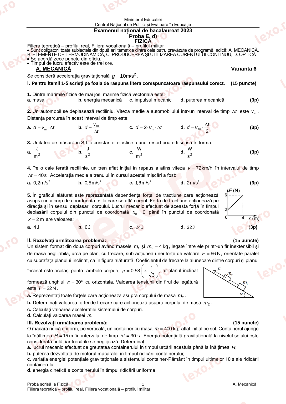 Subiecte Bacalaureat 2023 – Fizică — profil teoretic și vocațional – sesiunea specială (subiect + barem)