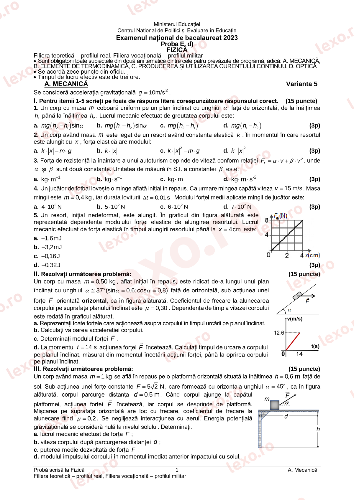 Subiecte Bacalaureat 2023 – Fizică — profil teoretic și vocațional – sesiunea iunie–iulie (subiect + barem)