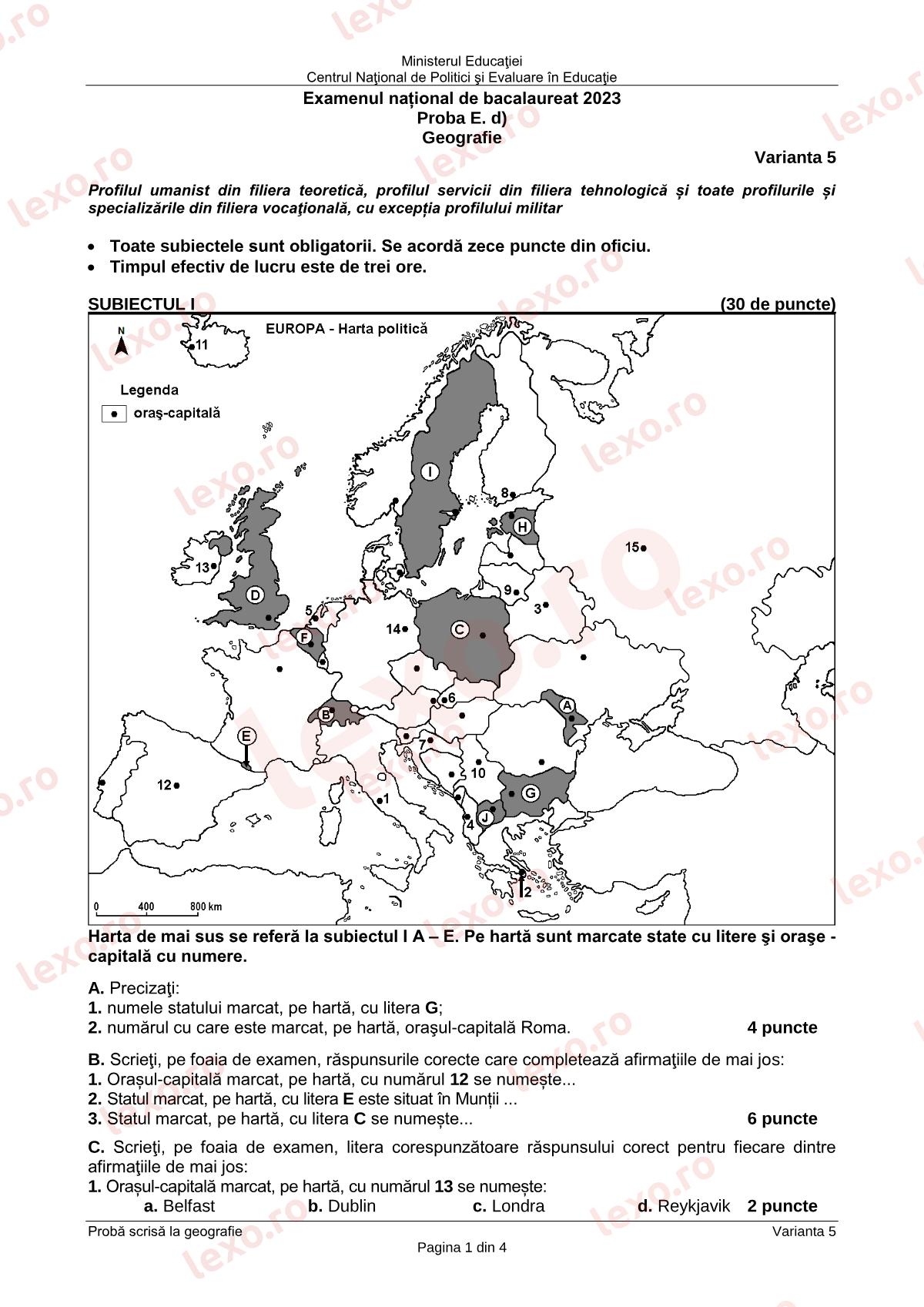 Subiecte Bacalaureat 2023 – Geografie – sesiunea iunie–iulie (subiect + barem)
