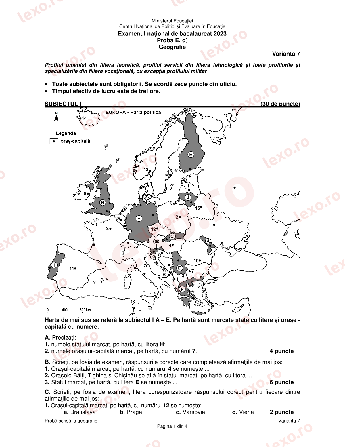 Subiecte Bacalaureat 2023 – Geografie – sesiunea august–septembrie (subiect + barem)