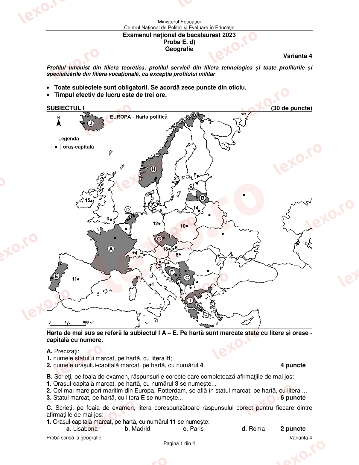 Subiecte Bacalaureat 2023 – Geografie – sesiunea august–septembrie, rezervă (subiect + barem)