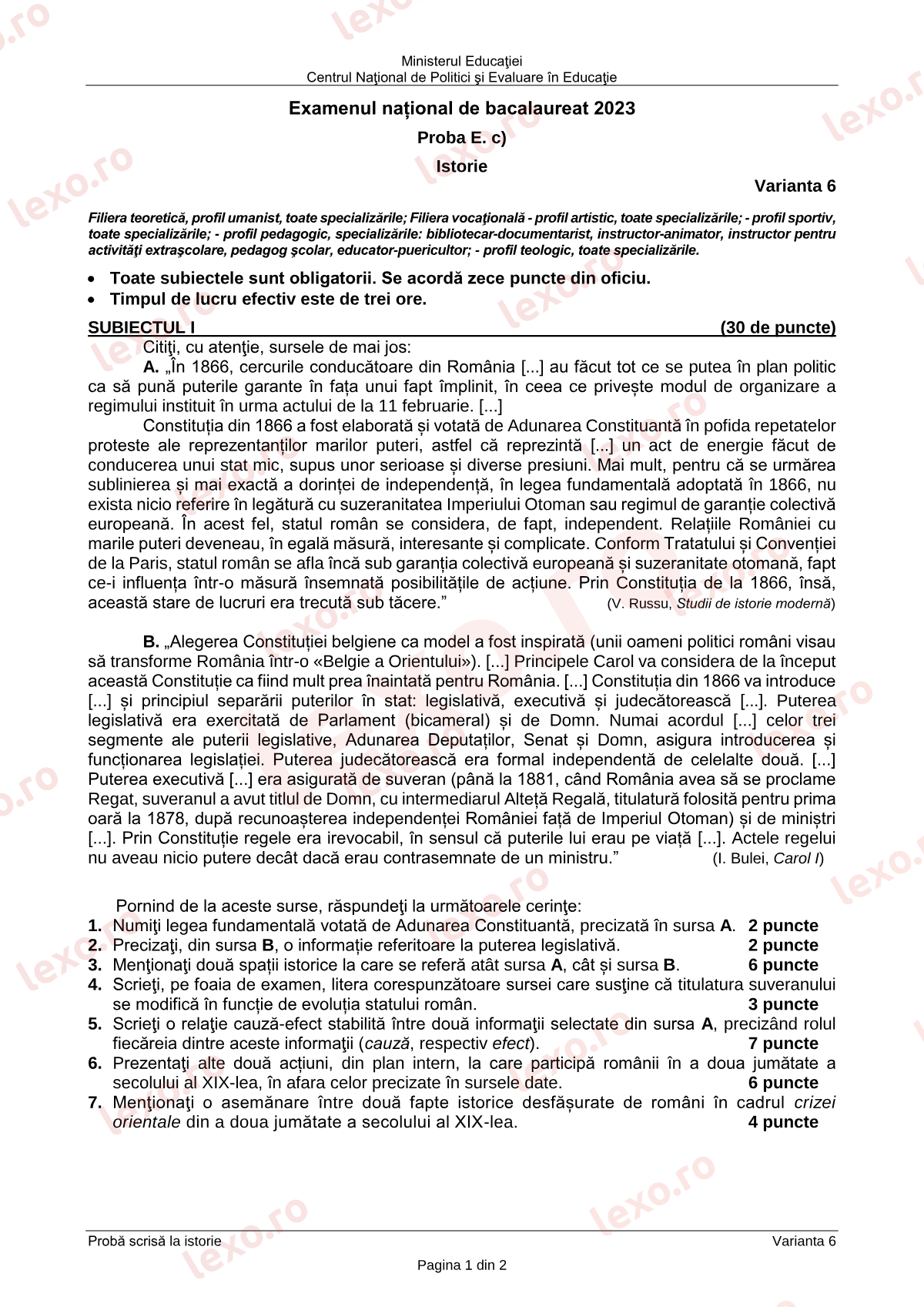 Subiecte Bacalaureat 2023 – Istorie – sesiunea specială (subiect + barem)
