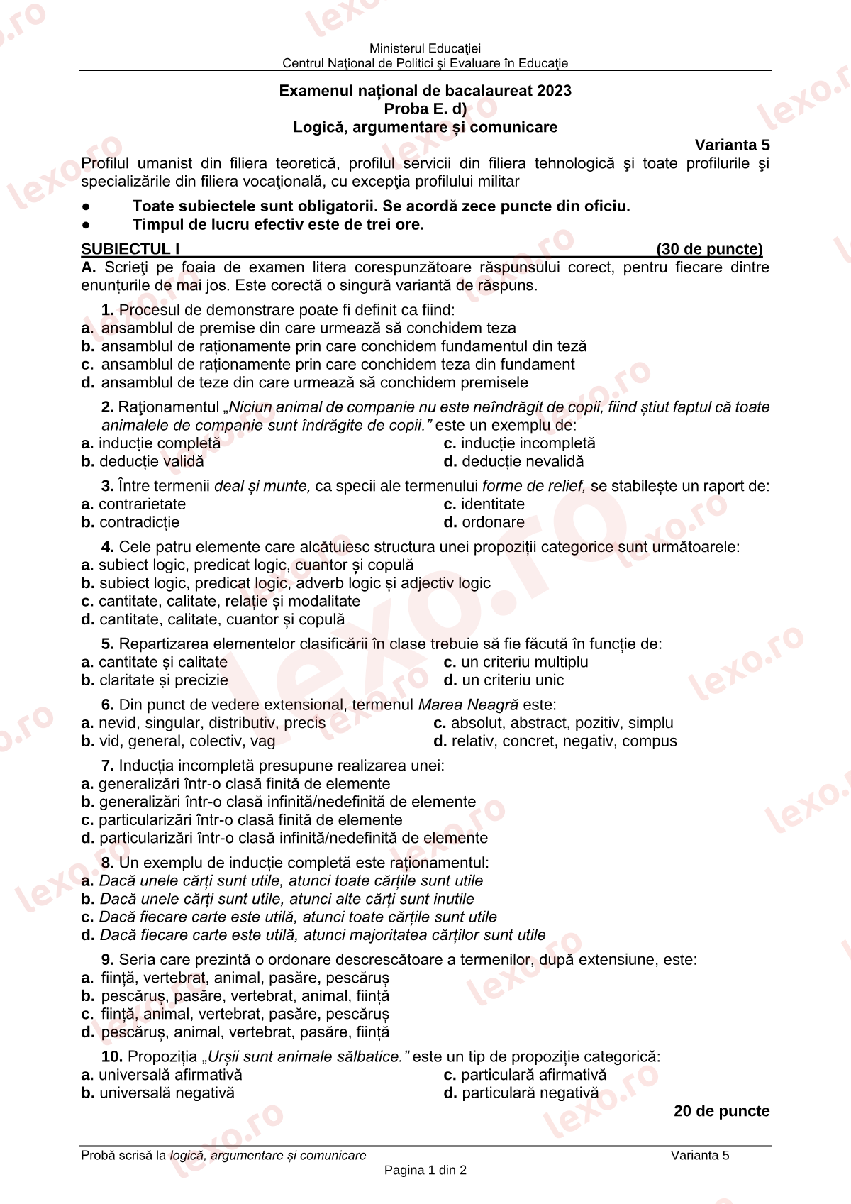 Subiecte Bacalaureat 2023 – Logică, argumentare și comunicare – sesiunea iunie–iulie (subiect + barem)