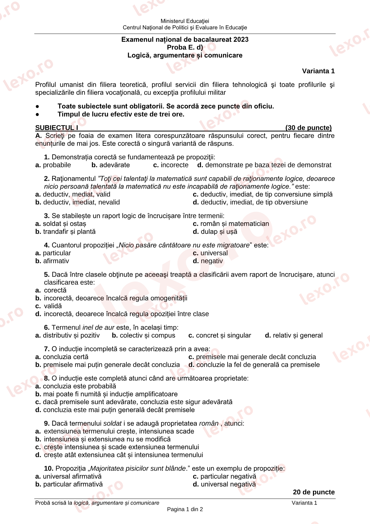 Subiecte Bacalaureat 2023 – Logică, argumentare și comunicare – sesiunea iunie–iulie, rezervă (subiect + barem)