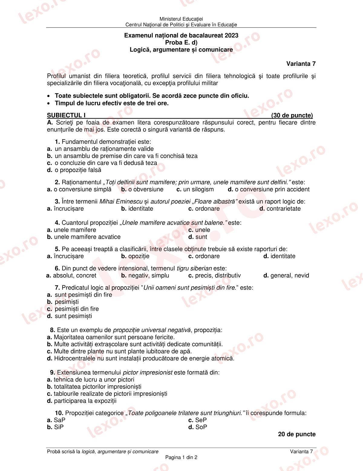 Subiecte Bacalaureat 2023 – Logică, argumentare și comunicare – sesiunea august–septembrie (subiect + barem)