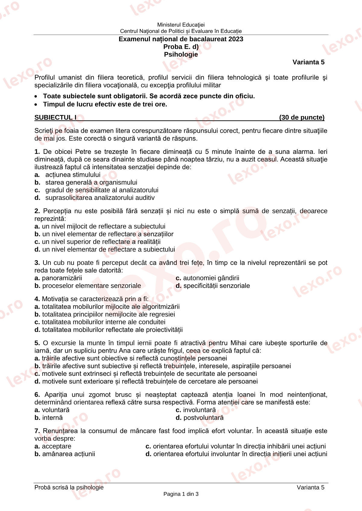 Subiecte Bacalaureat 2023 – Psihologie – sesiunea iunie–iulie (subiect + barem)