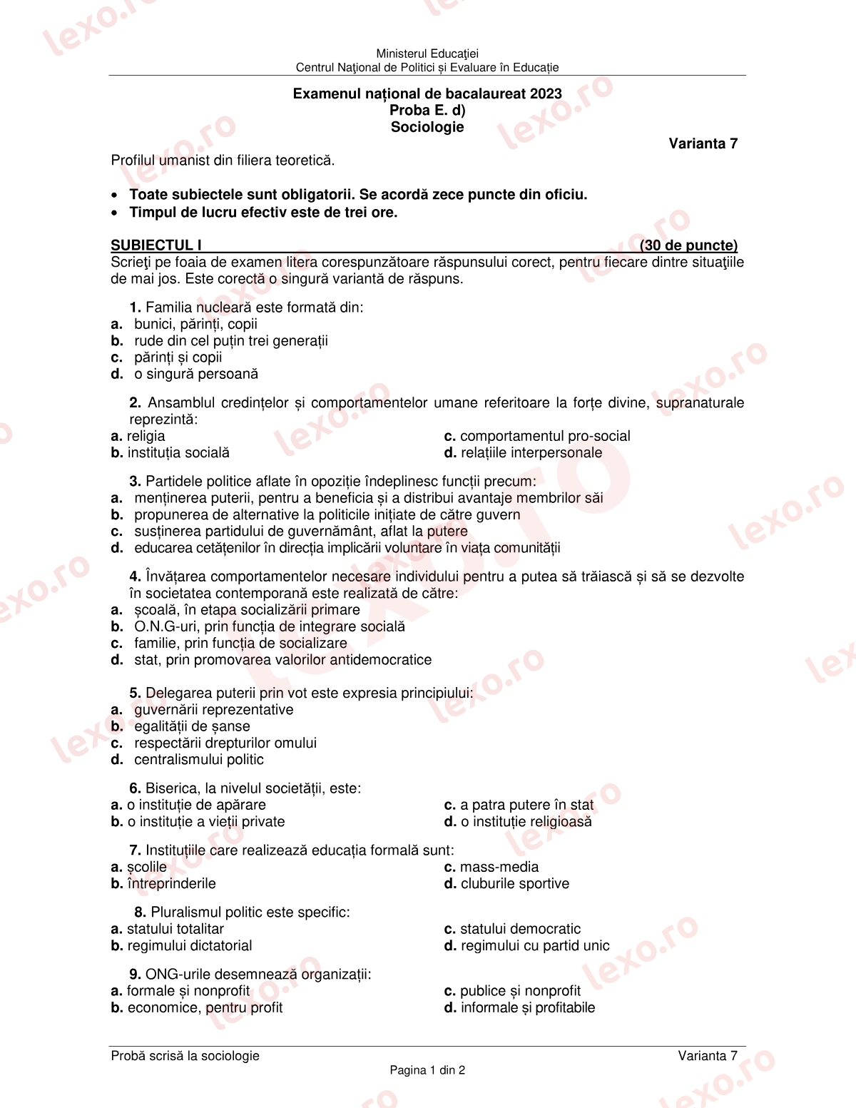 Subiecte Bacalaureat 2023 – Sociologie – sesiunea august–septembrie (subiect + barem)