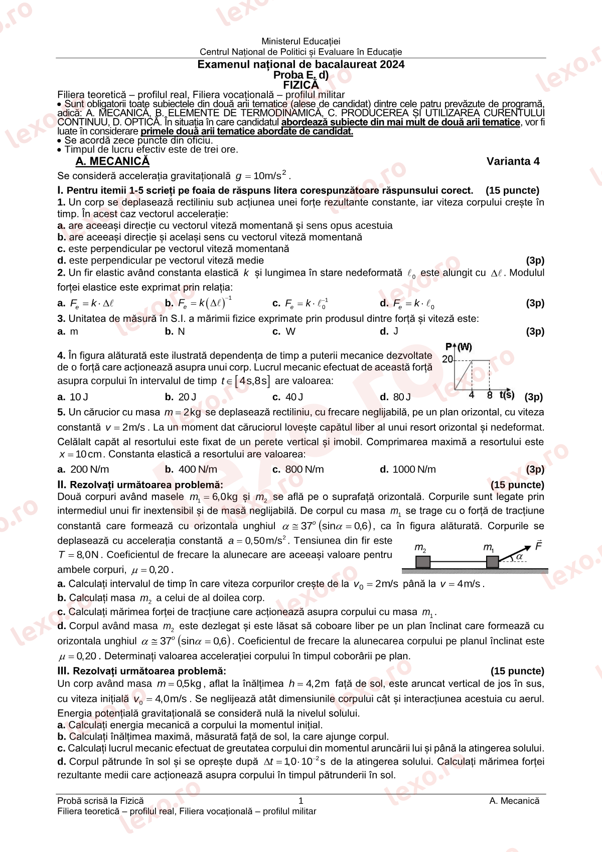 Subiecte Bacalaureat 2024 – Fizică — profil teoretic și vocațional – sesiunea specială (subiect + barem)