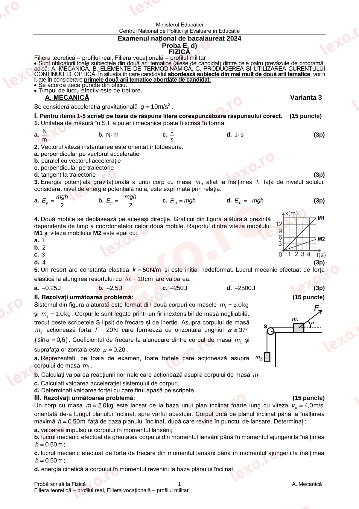 Subiecte Bacalaureat 2024 – Fizică — profil teoretic și vocațional – sesiunea iunie–iulie (subiect + barem)