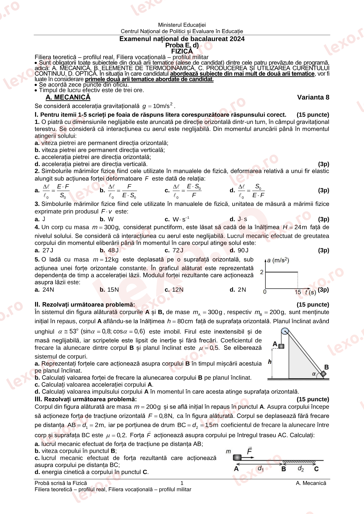 Subiecte Bacalaureat 2024 – Fizică — profil teoretic și vocațional – sesiunea august–septembrie (subiect + barem)