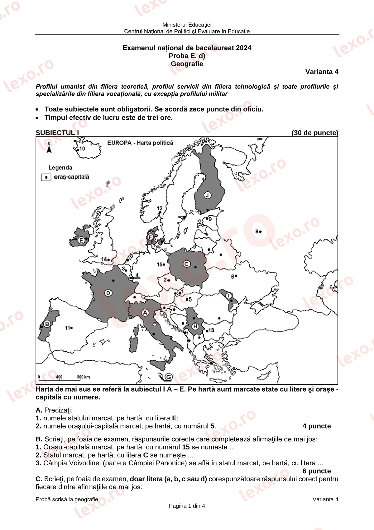 Subiecte Bacalaureat 2024 – Geografie – sesiunea specială (subiect + barem)