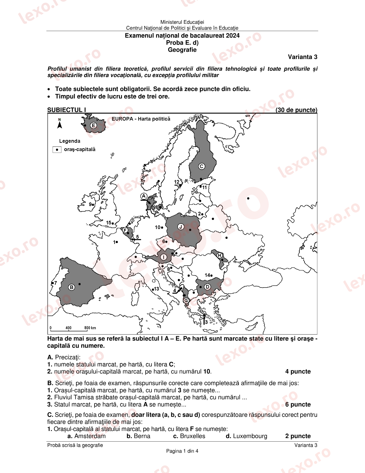 Subiecte Bacalaureat 2024 – Geografie – sesiunea iunie–iulie (subiect + barem)