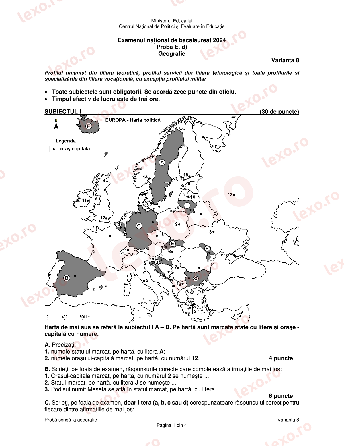 Subiecte Bacalaureat 2024 – Geografie – sesiunea august–septembrie (subiect + barem)
