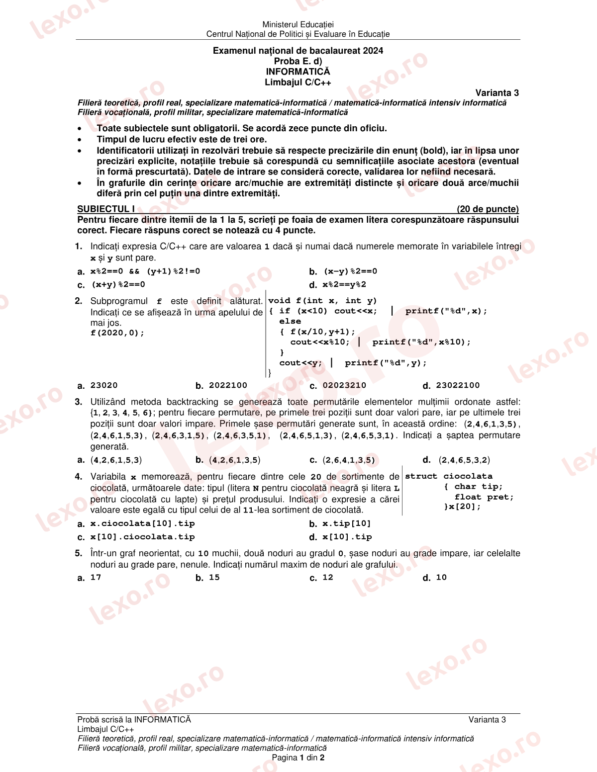 Subiecte Bacalaureat 2024 – Informatică — specializarea matematică-informatică – sesiunea iunie–iulie (subiect + barem)