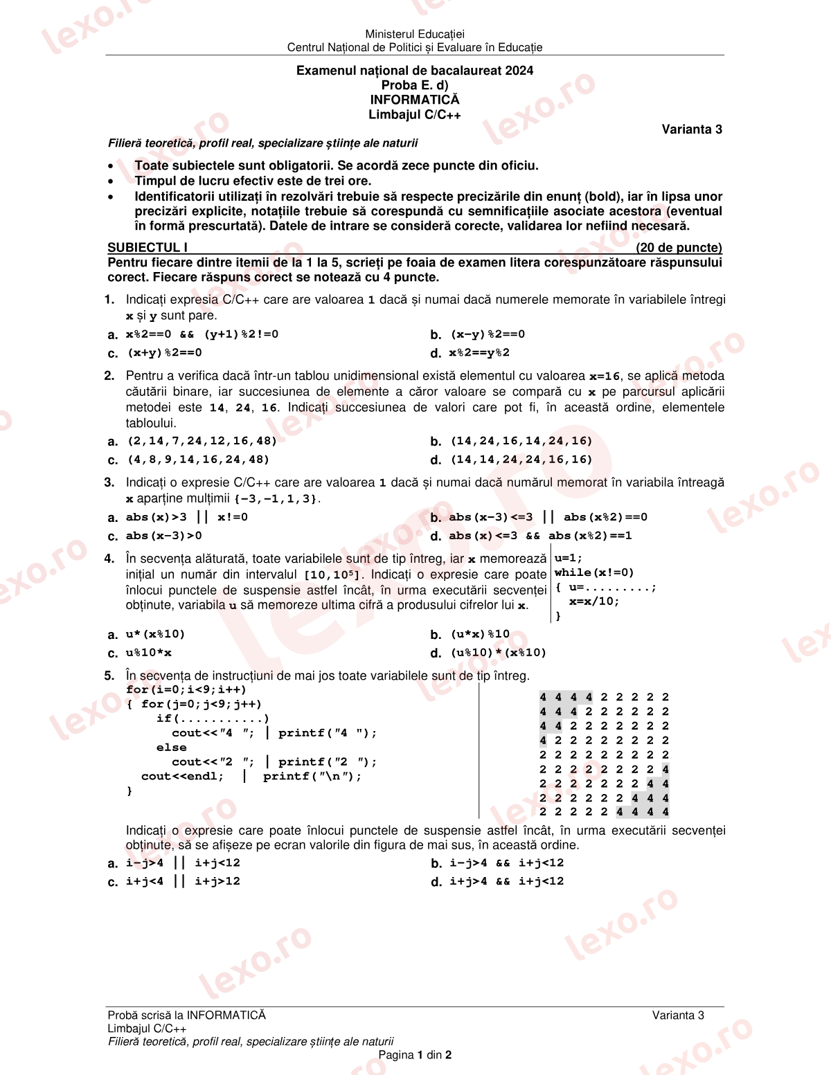 Subiecte Bacalaureat 2024 – Informatică — specializarea științe ale naturii – sesiunea iunie–iulie (subiect + barem)