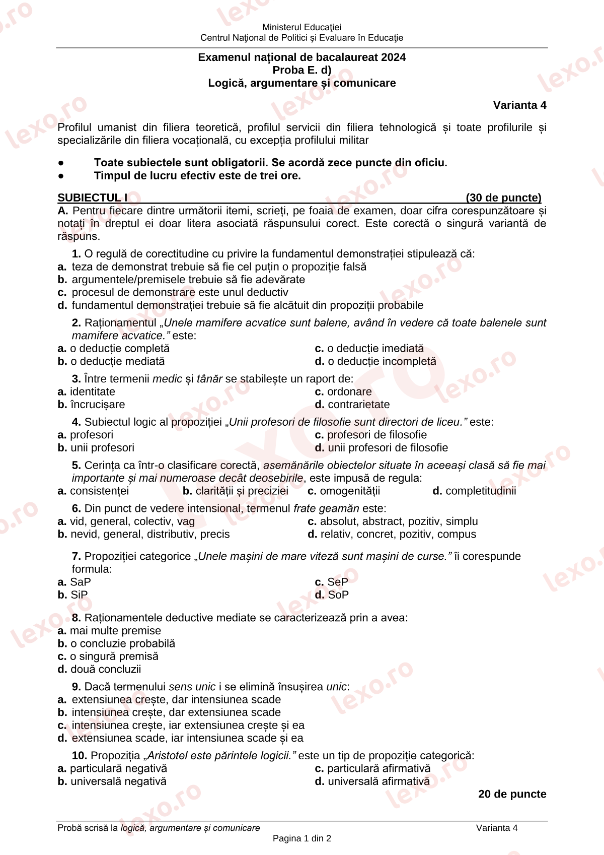 Subiecte Bacalaureat 2024 – Logică, argumentare și comunicare – sesiunea specială (subiect + barem)