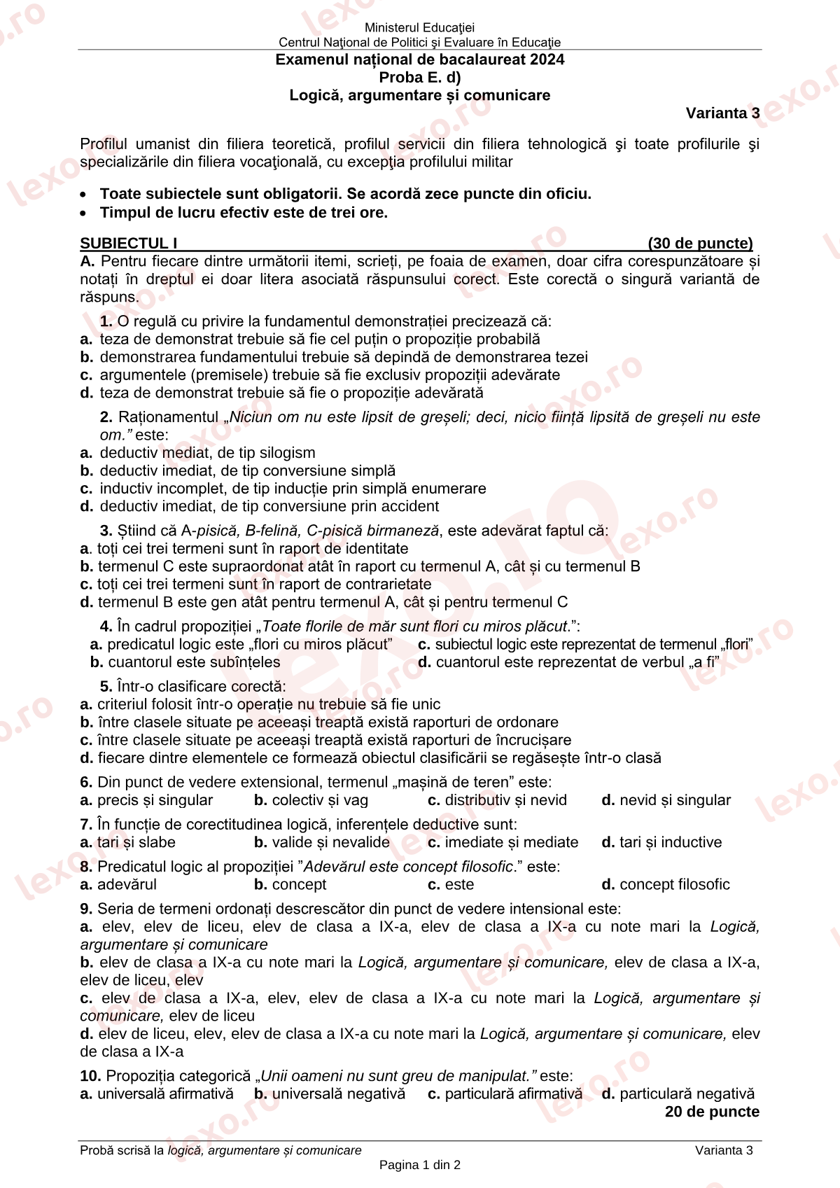 Subiecte Bacalaureat 2024 – Logică, argumentare și comunicare – sesiunea iunie–iulie (subiect + barem)
