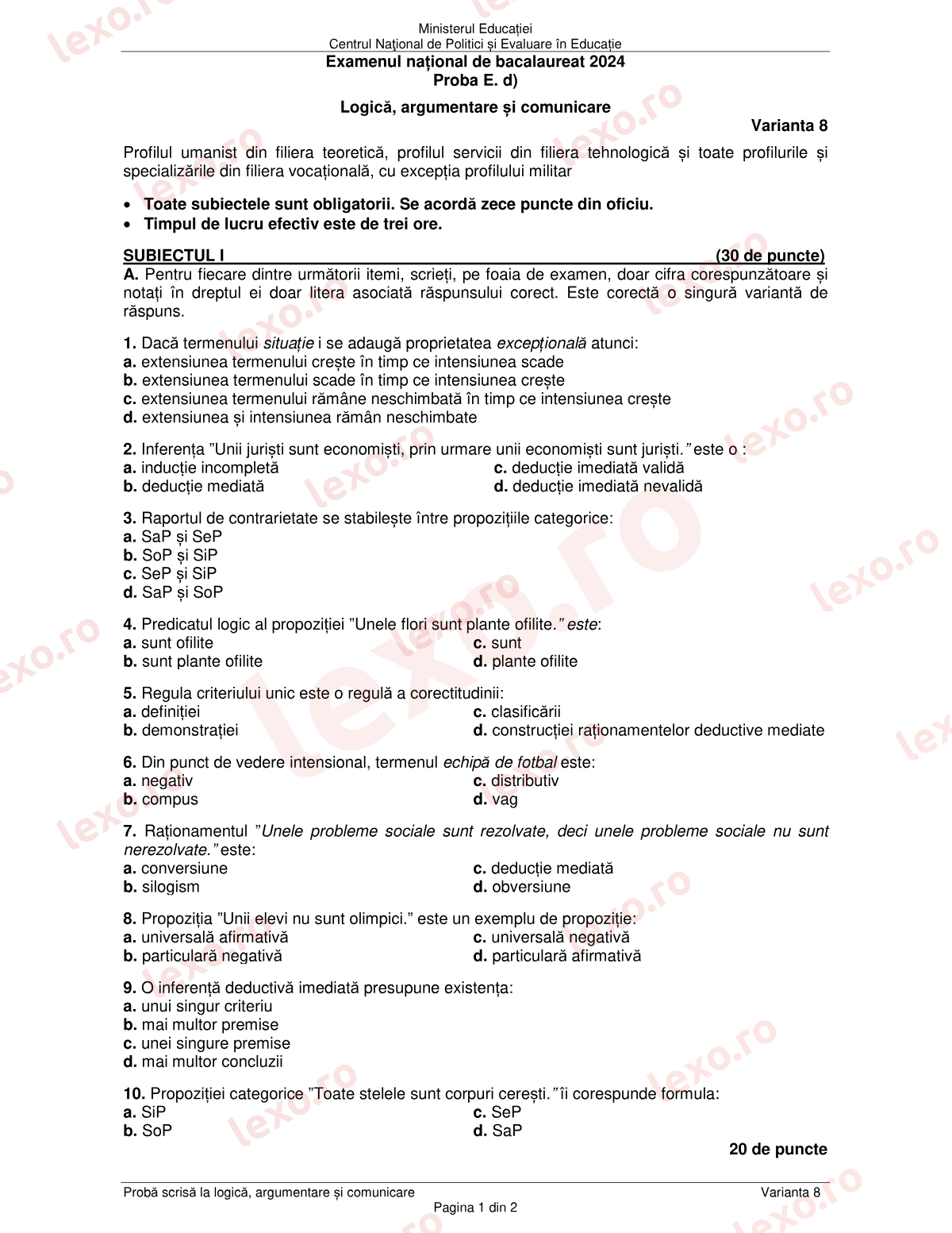 Subiecte Bacalaureat 2024 – Logică, argumentare și comunicare – sesiunea august–septembrie (subiect + barem)