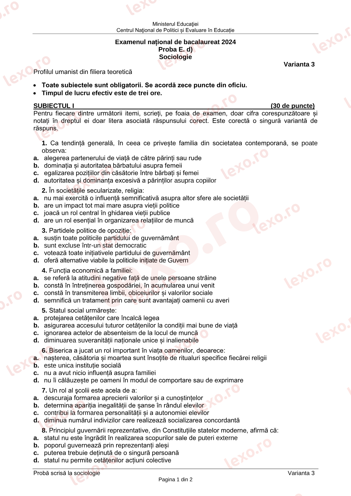 Subiecte Bacalaureat 2024 – Sociologie – sesiunea iunie–iulie (subiect + barem)