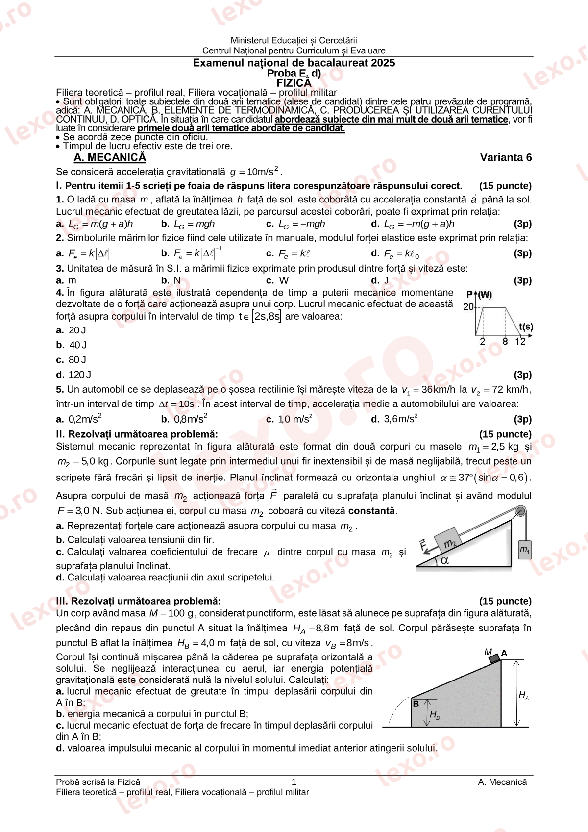 Subiecte Bacalaureat 2025 – Fizică — profil teoretic și vocațional – sesiunea specială (subiect + barem)