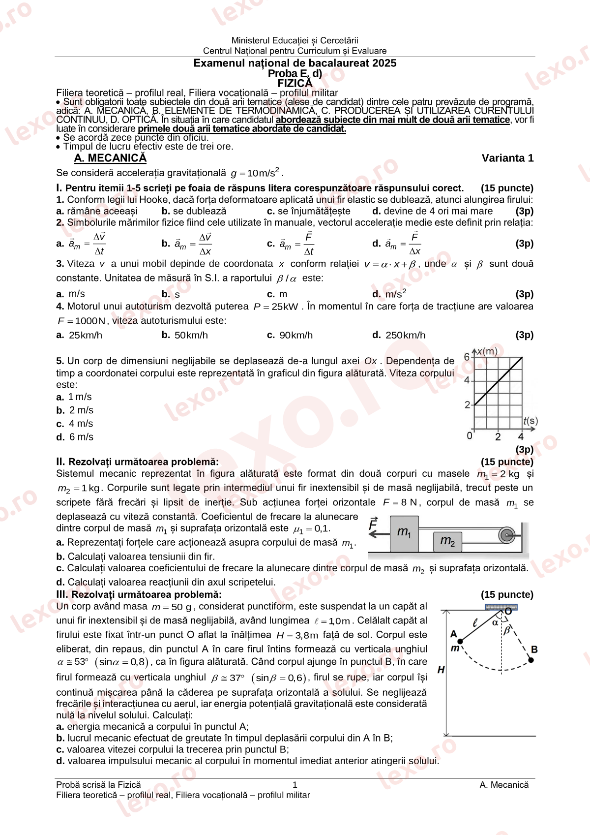 Subiecte Bacalaureat 2025 – Fizică — profil teoretic și vocațional – sesiunea iunie–iulie (subiect + barem)