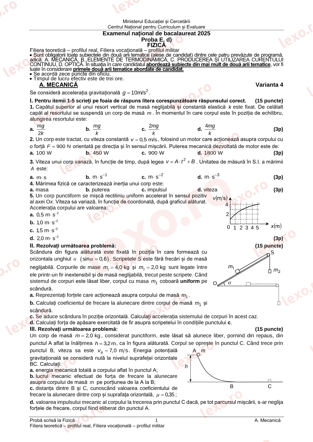 Subiecte Bacalaureat 2025 – Fizică — profil teoretic și vocațional – sesiunea august–septembrie (subiect + barem)