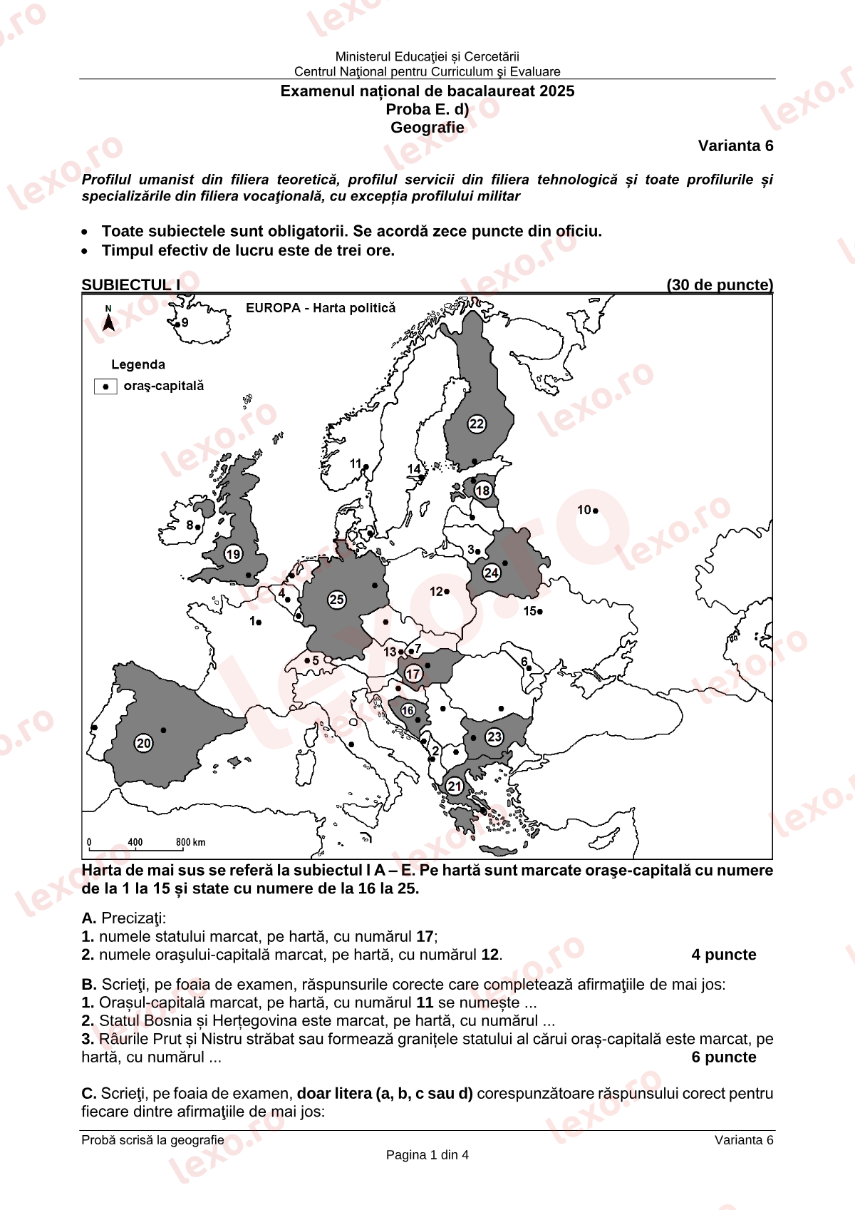 Subiecte Bacalaureat 2025 – Geografie – sesiunea specială (subiect + barem)