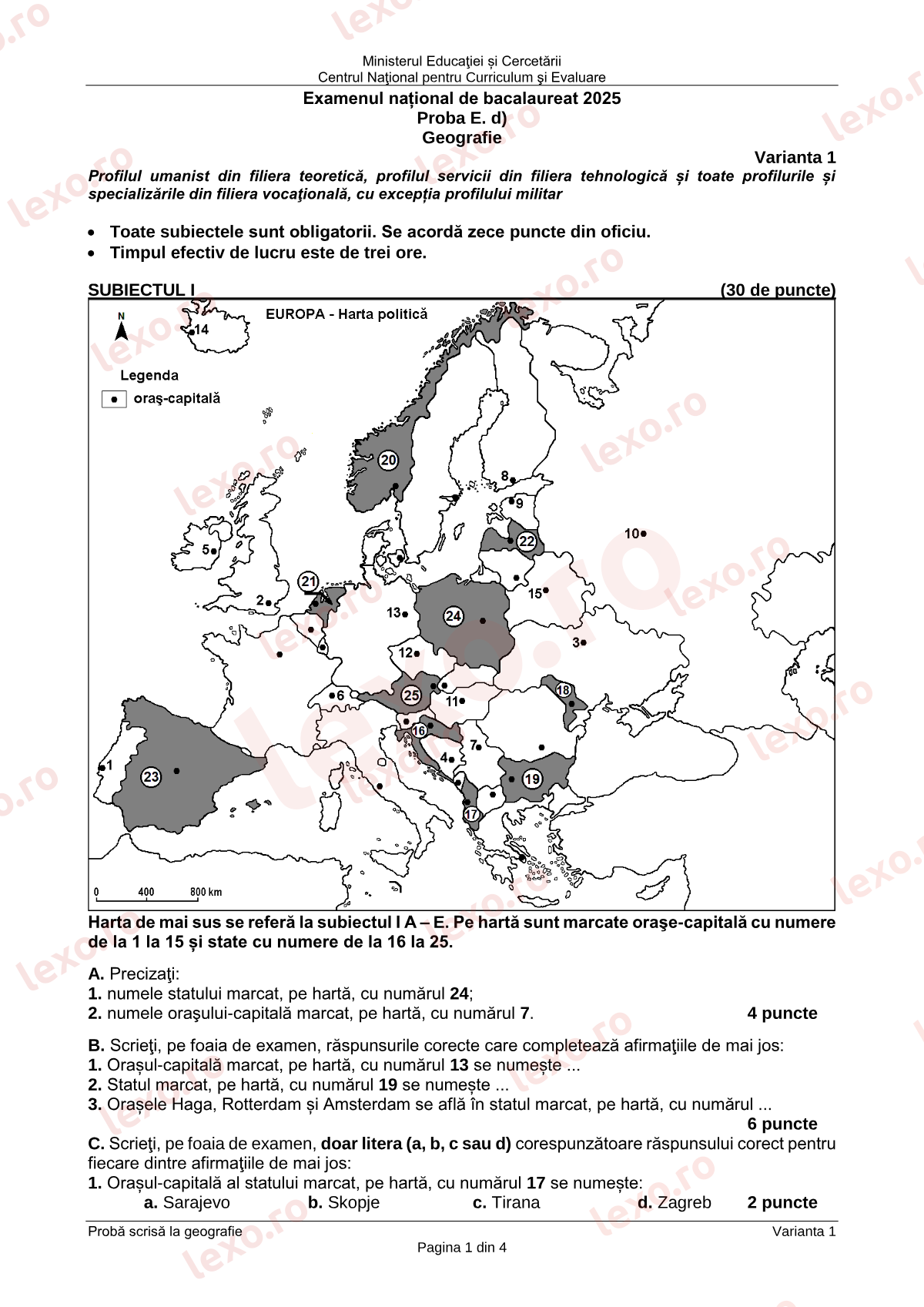 Subiecte Bacalaureat 2025 – Geografie – sesiunea iunie–iulie (subiect + barem)