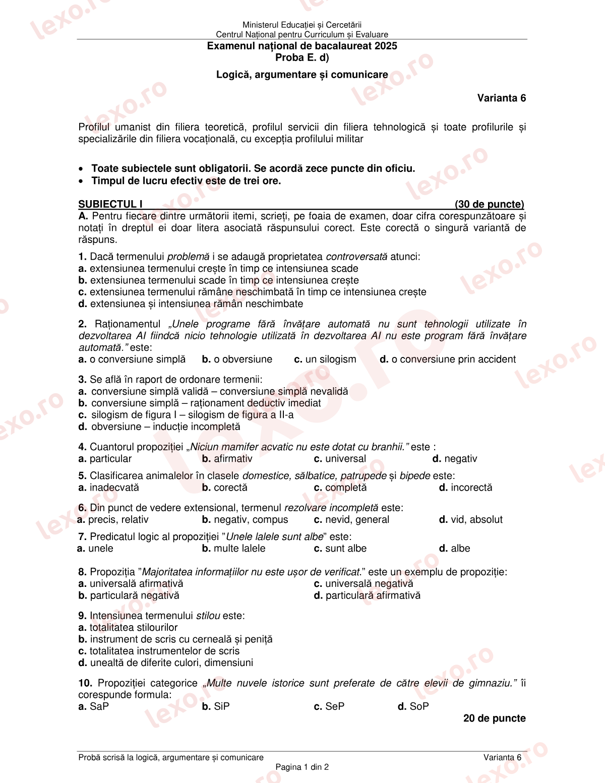 Subiecte Bacalaureat 2025 – Logică, argumentare și comunicare – sesiunea specială (subiect + barem)