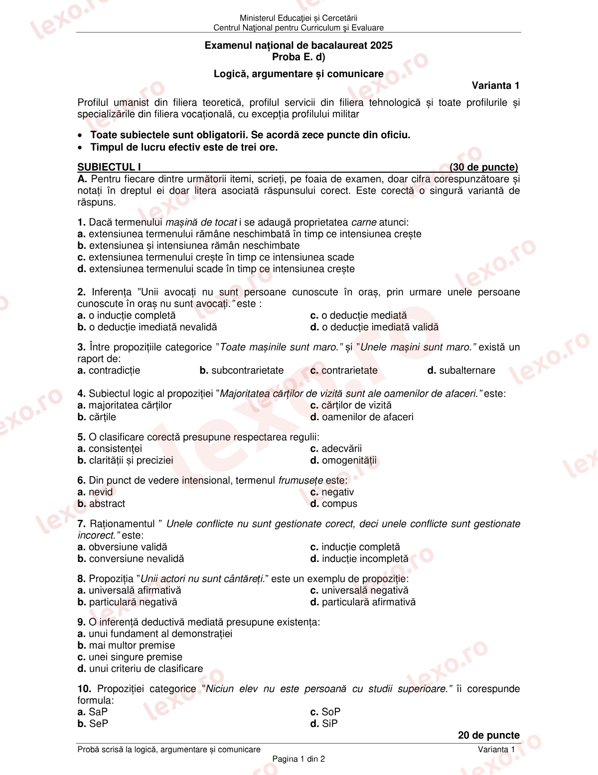 Subiecte Bacalaureat 2025 – Logică, argumentare și comunicare – sesiunea iunie–iulie (subiect + barem)
