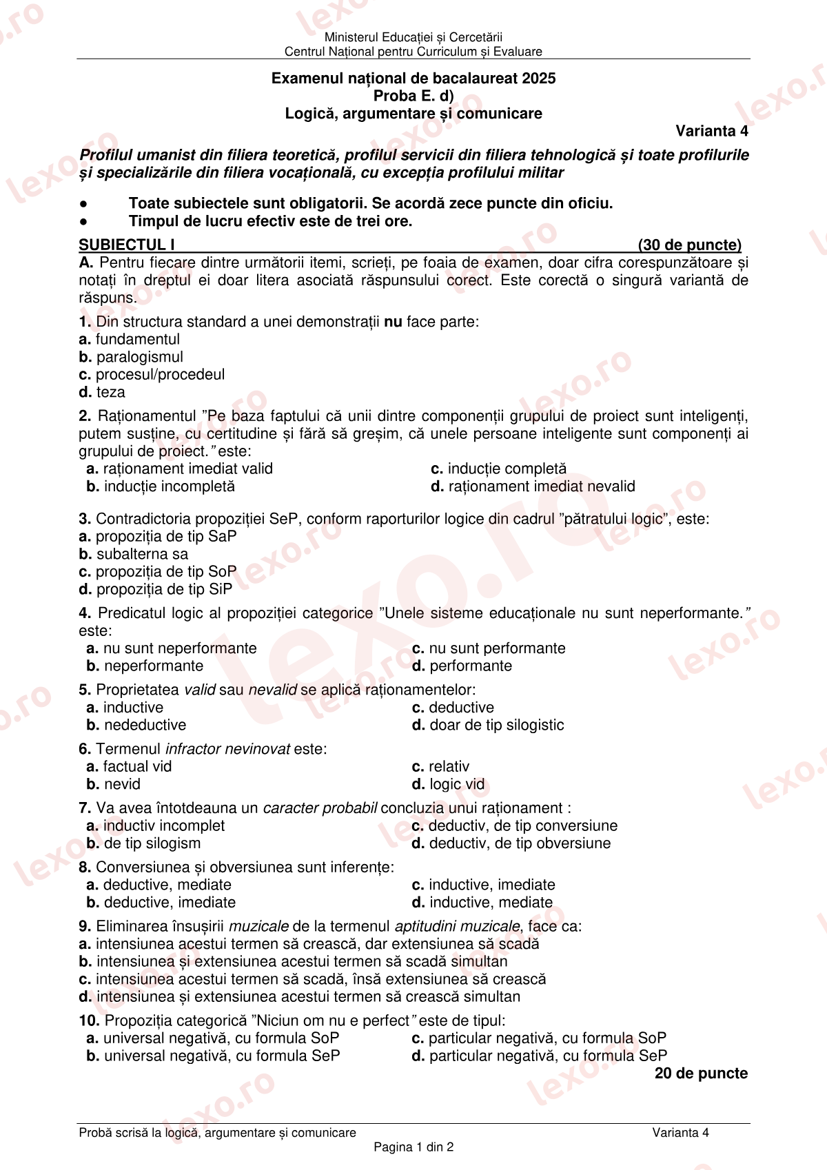 Subiecte Bacalaureat 2025 – Logică, argumentare și comunicare – sesiunea august–septembrie (subiect + barem)