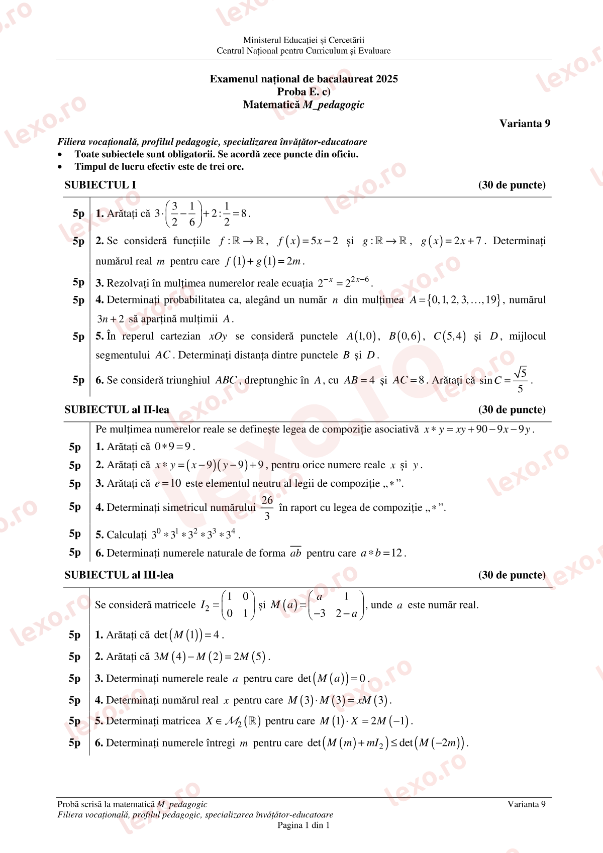 Subiecte Bacalaureat 2025 – Matematică M_pedagogic – sesiunea august–septembrie (subiect + barem)