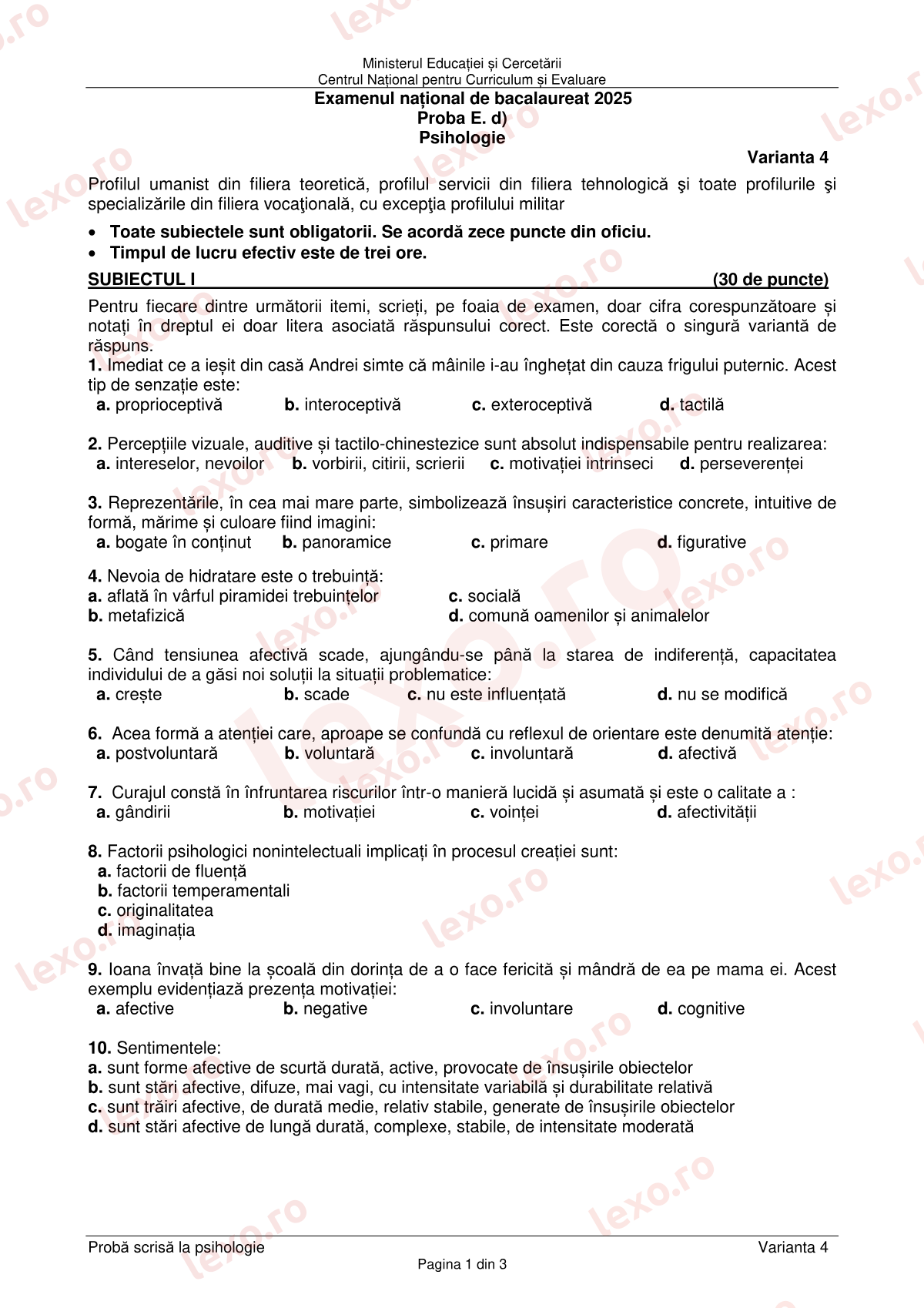 Subiecte Bacalaureat 2025 – Psihologie – sesiunea august–septembrie (subiect + barem)