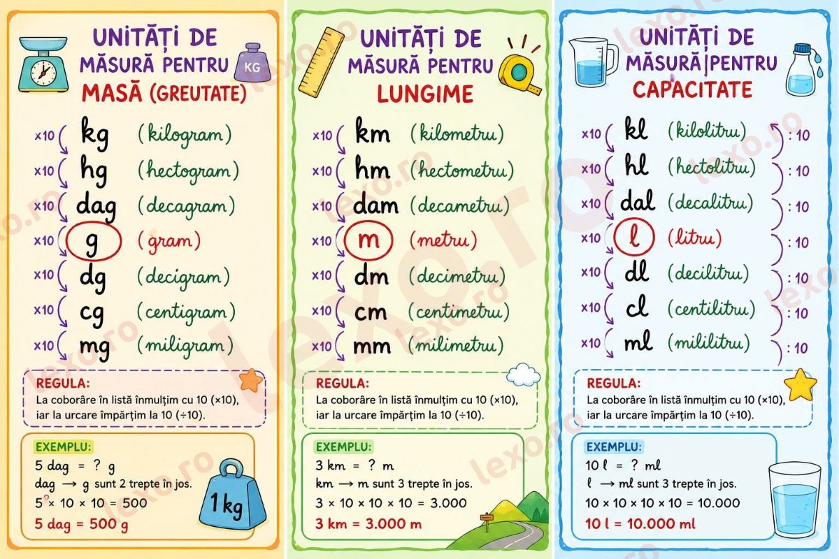 Unități de măsură pentru masă, lungime și capacitate